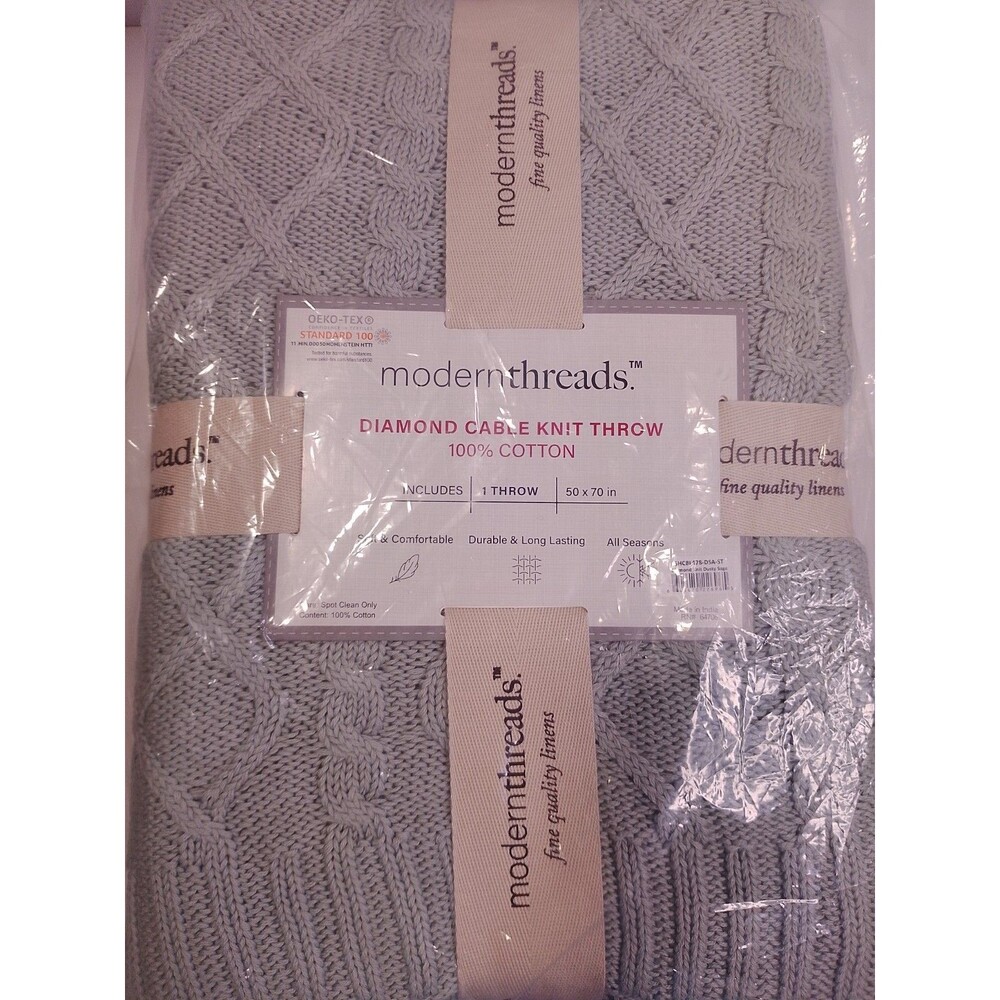 Modern Threads 100% Cotton Diamond Cable Knit Throw Blanket 50x70 Dusty Sage NWT